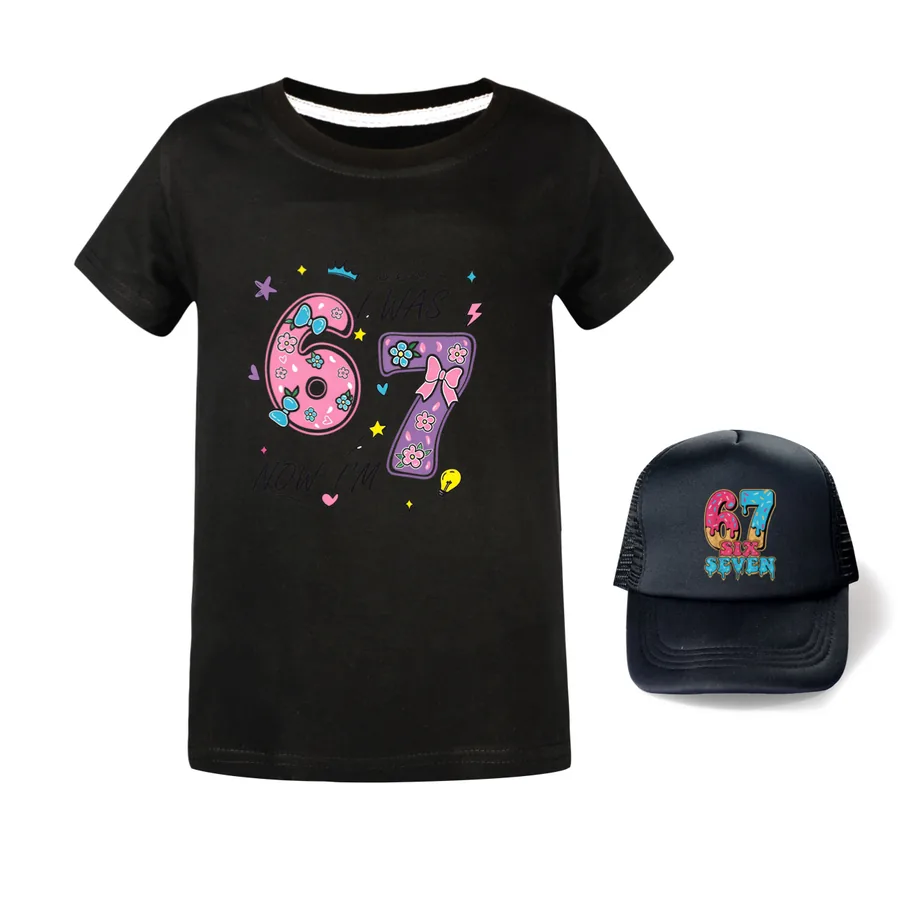 Graphic Tee & Sun Hat Set, Style 21 · Black