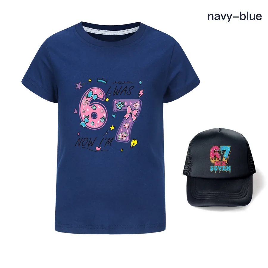 Graphic Tee & Sun Hat Set, Style 23 · Navy