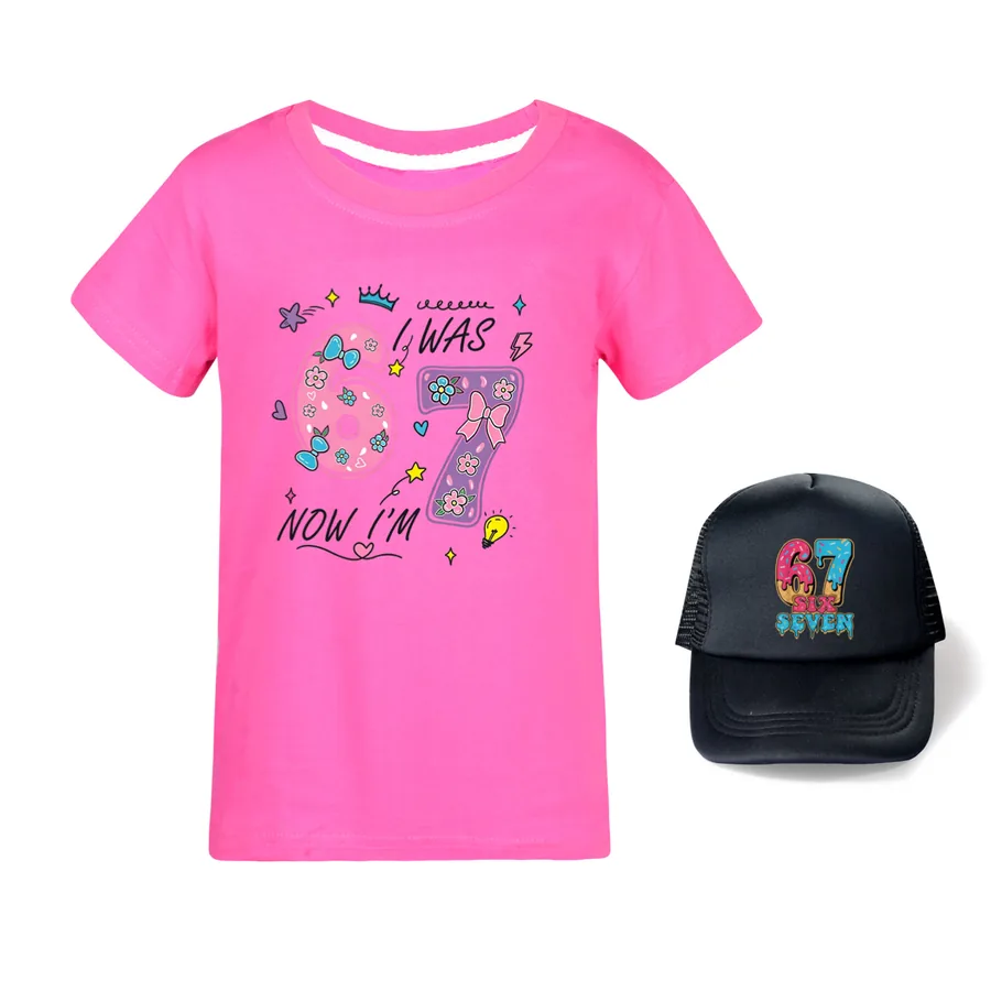 Graphic Tee & Sun Hat Set, Style 26 · Rose