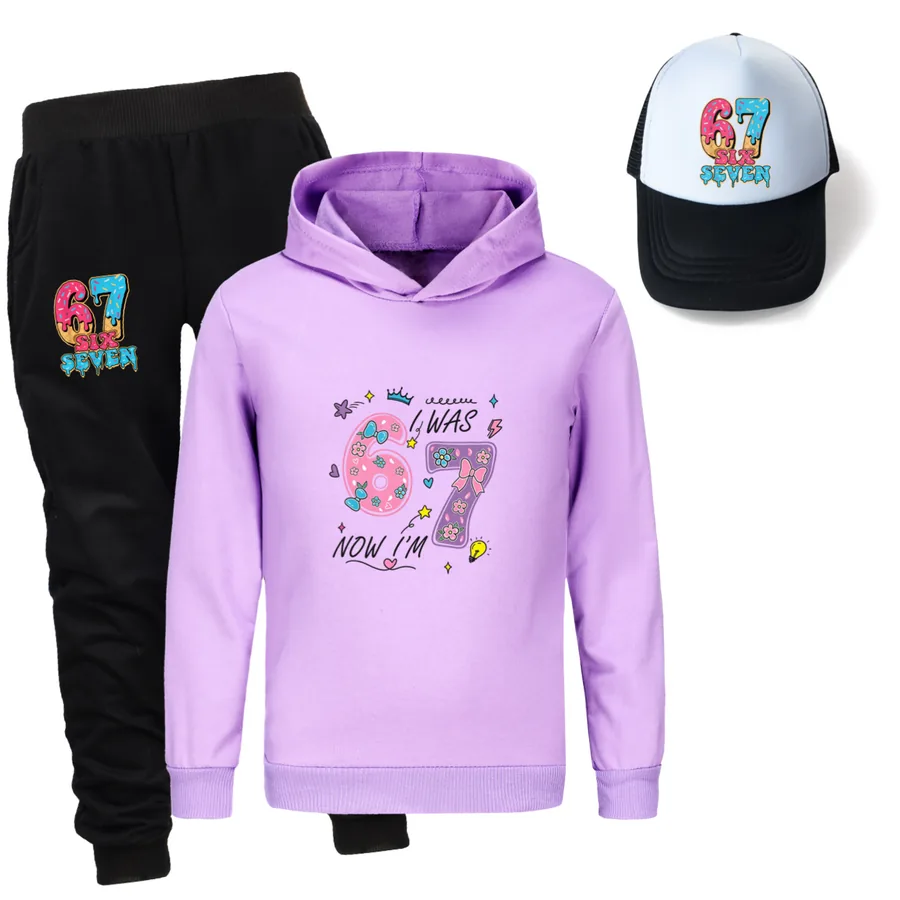 Three-Piece Hoodie, Jogger & Hat Set, Style 04 · Purple