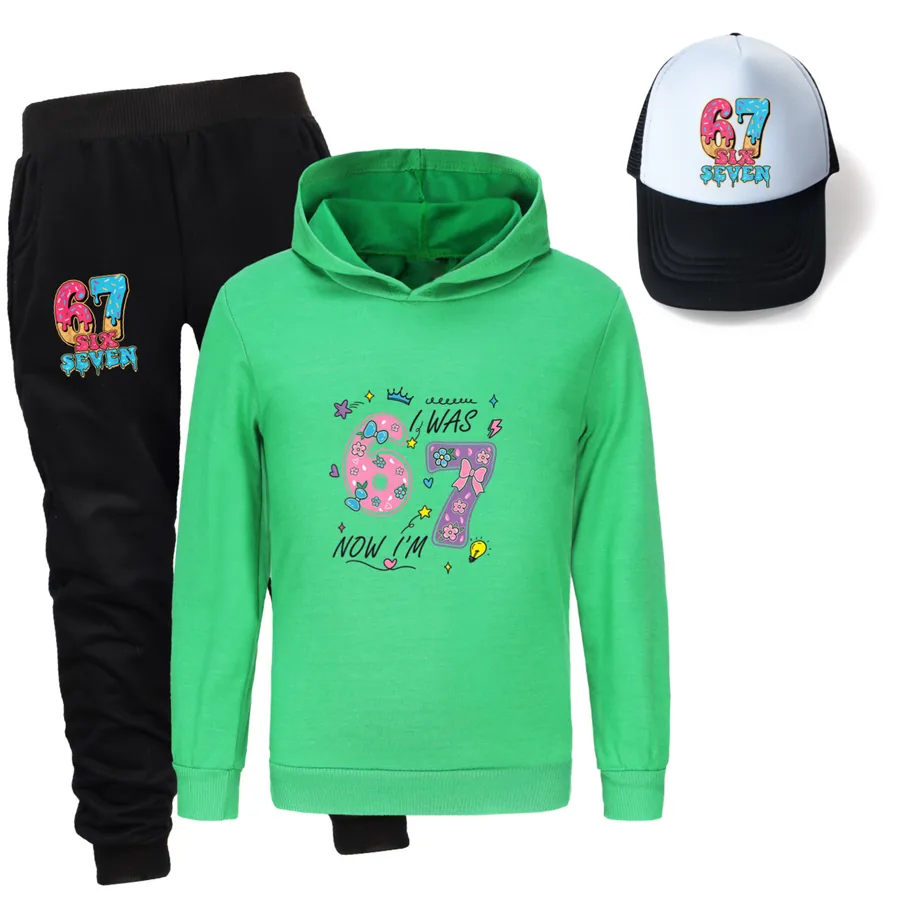 Three-Piece Hoodie, Jogger & Hat Set, Style 06 · Green