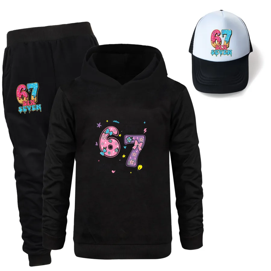 Three-Piece Hoodie, Jogger & Hat Set, Style 07 · Black