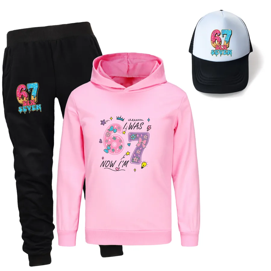 Three-Piece Hoodie, Jogger & Hat Set, Style 11 · Pink