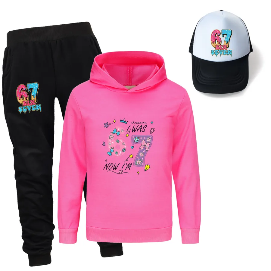 Three-Piece Hoodie, Jogger & Hat Set, Style 12 · Rose