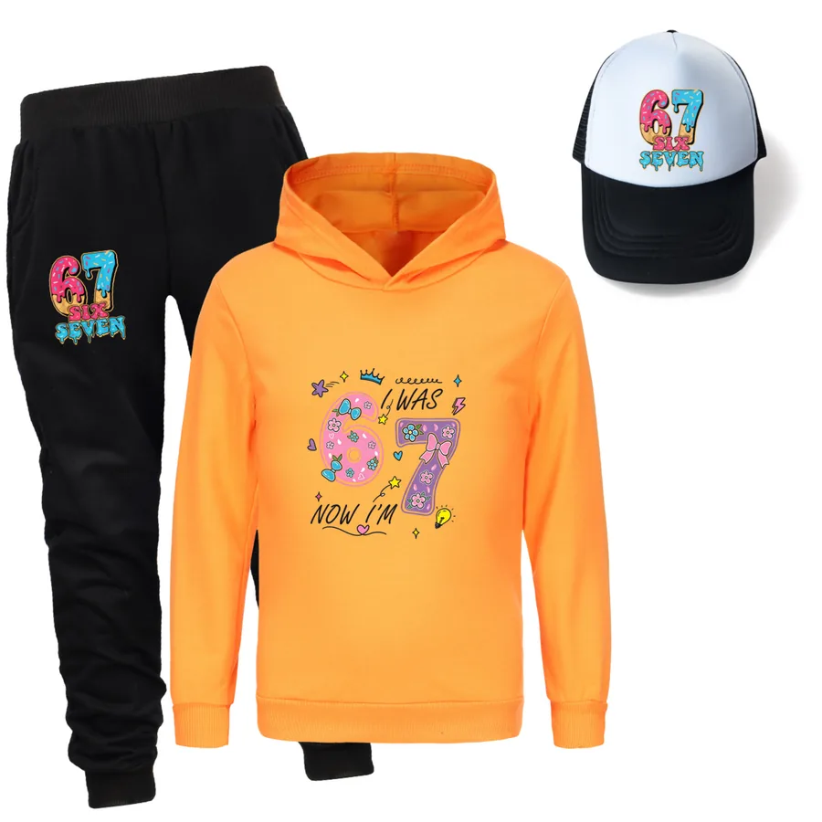 Three-Piece Hoodie, Jogger & Hat Set, Style 13 · Orange