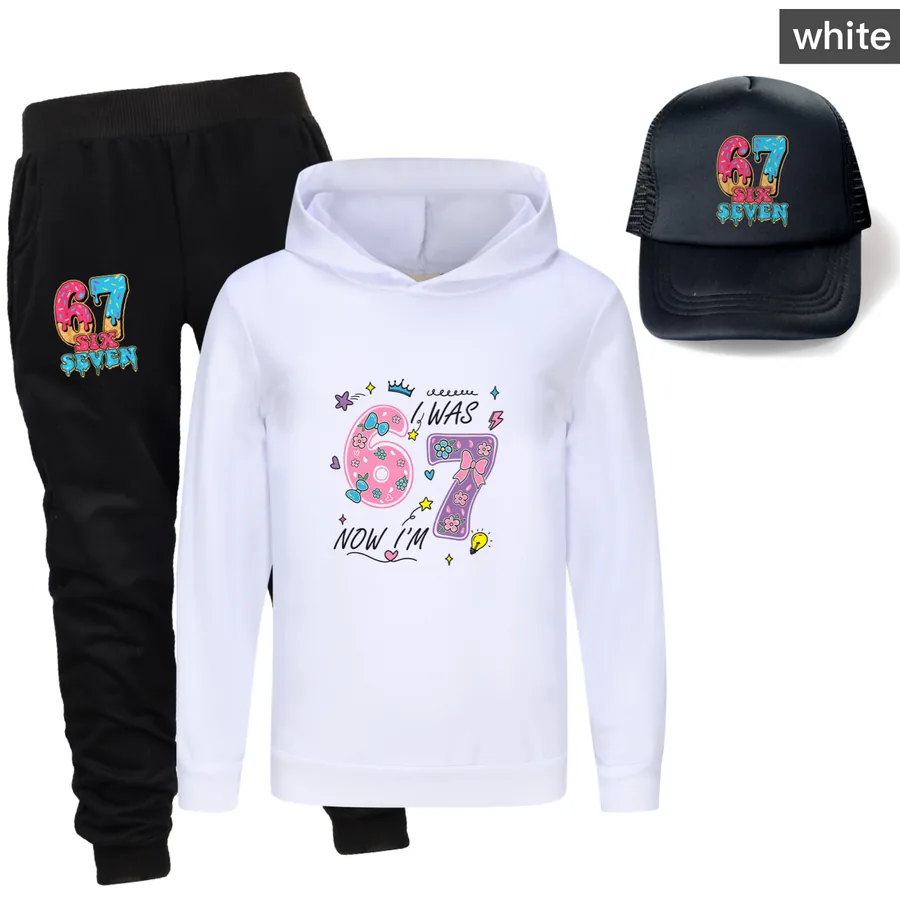 Three-Piece Hoodie, Jogger & Hat Set, Style 14 · White