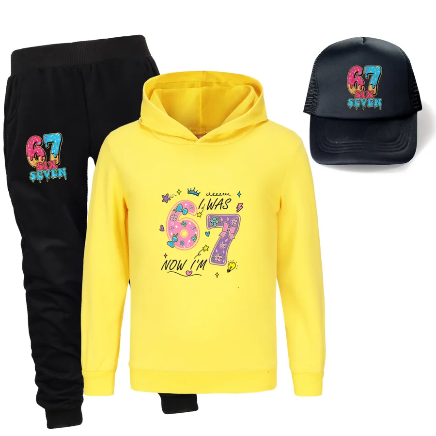 Three-Piece Hoodie, Jogger & Hat Set, Style 15 · Yellow