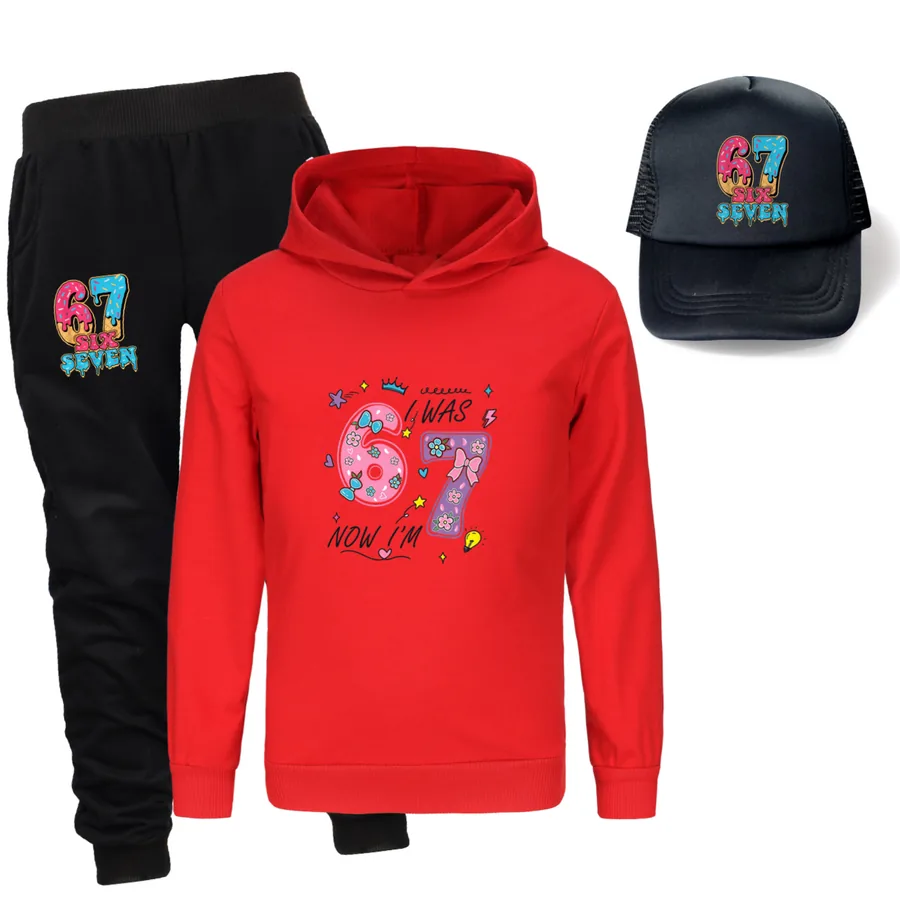 Three-Piece Hoodie, Jogger & Hat Set, Style 16 · Red