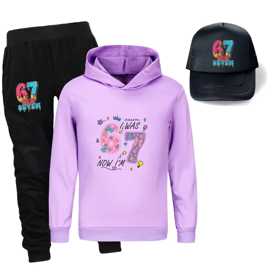 Three-Piece Hoodie, Jogger & Hat Set, Style 17 · Purple