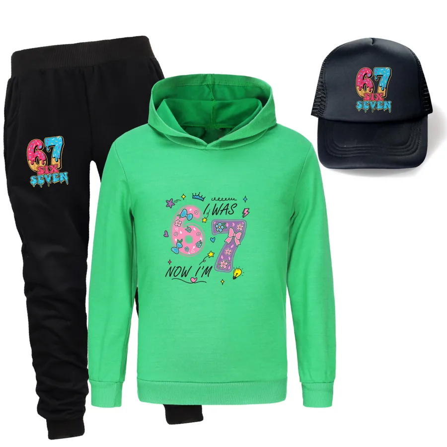Three-Piece Hoodie, Jogger & Hat Set, Style 19 · Green