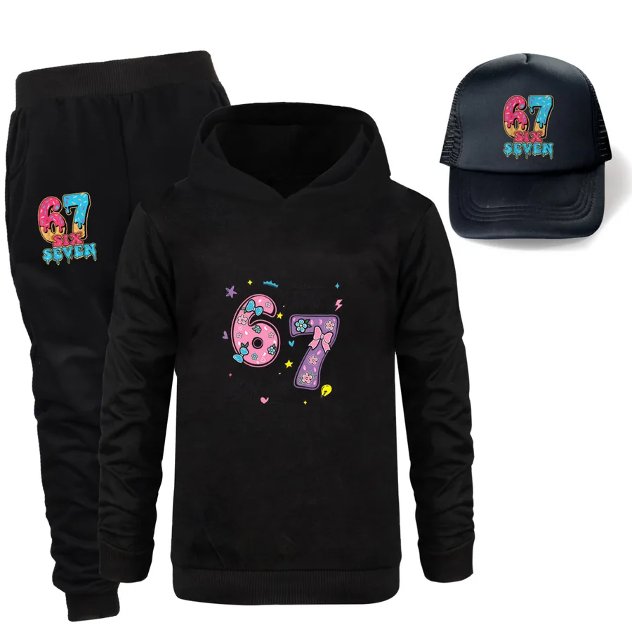 Three-Piece Hoodie, Jogger & Hat Set, Style 20 · Black