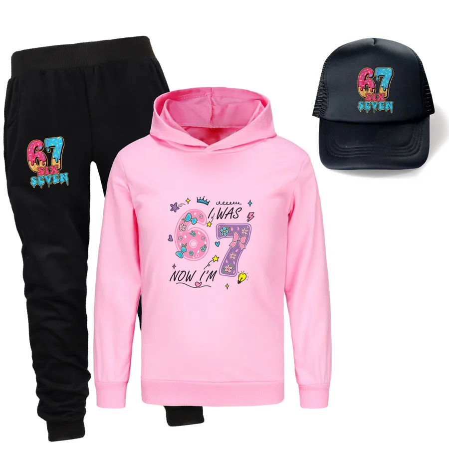 Three-Piece Hoodie, Jogger & Hat Set, Style 24 · Pink