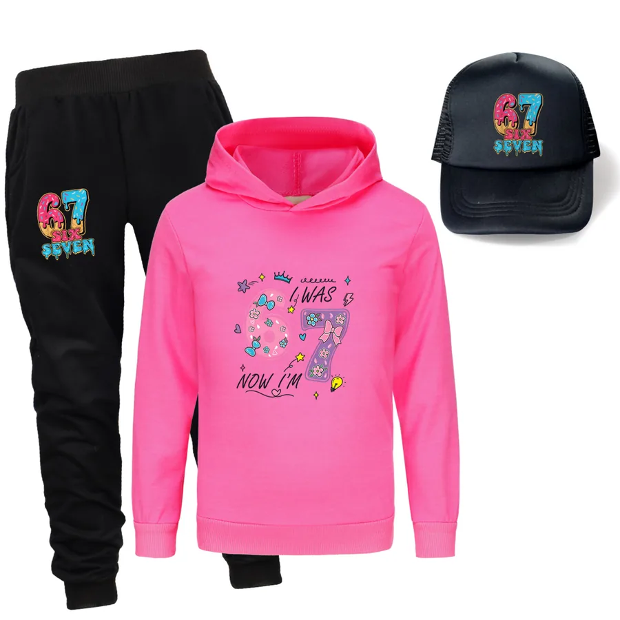 Three-Piece Hoodie, Jogger & Hat Set, Style 25 · Rose