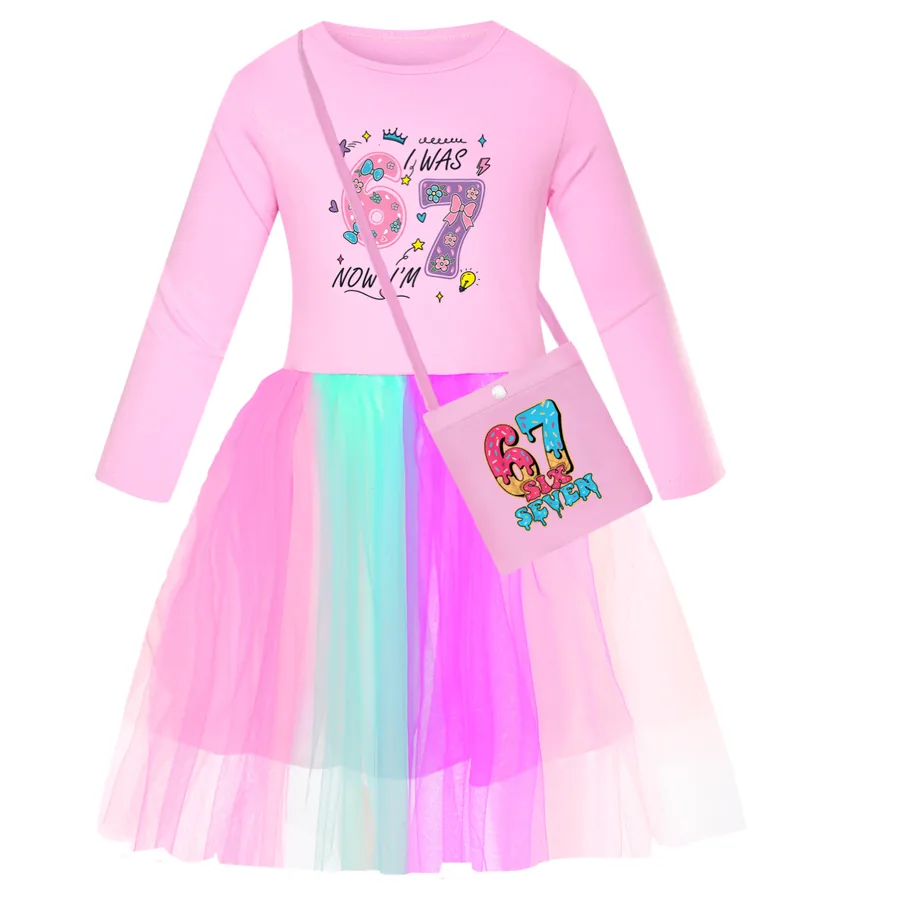 Rainbow Tulle Twirl Dress, Style 12 · Long Tulle · with Bag · Pink
