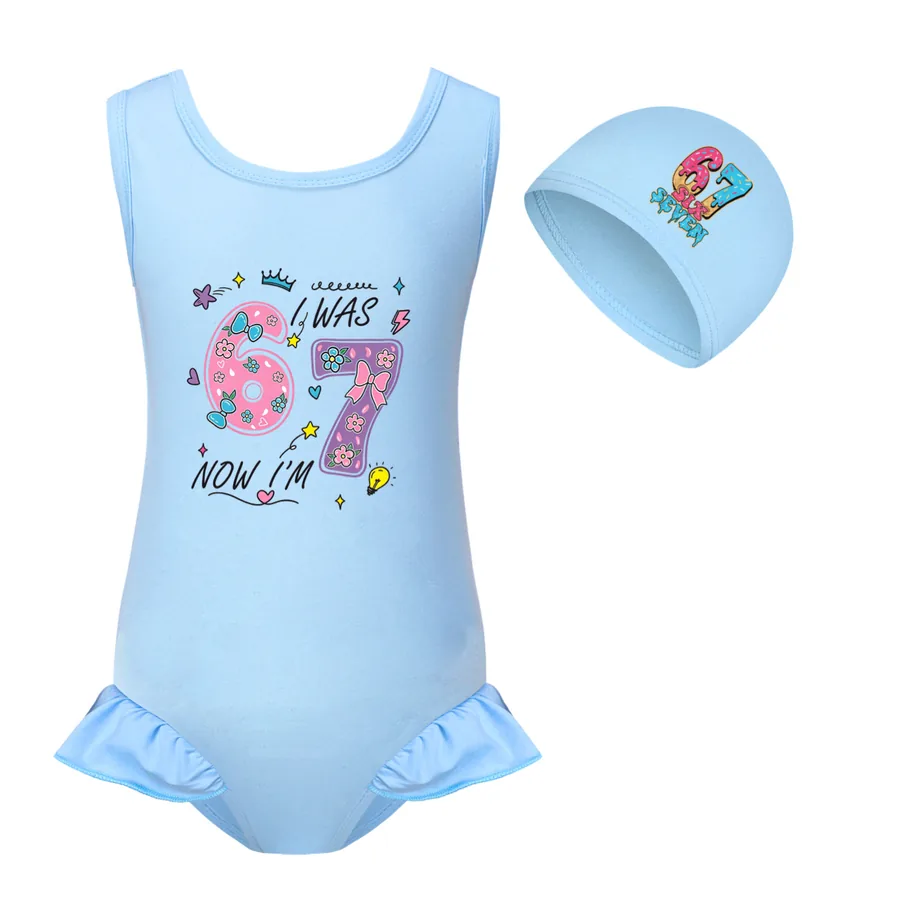 Girls’ Swimsuit & Cap Set, Style 01 · Set · Light Blue