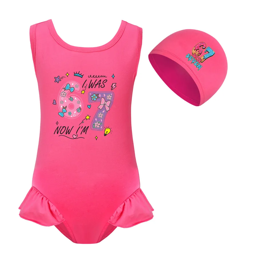 Girls’ Swimsuit & Cap Set, Style 02 · Set · Rose
