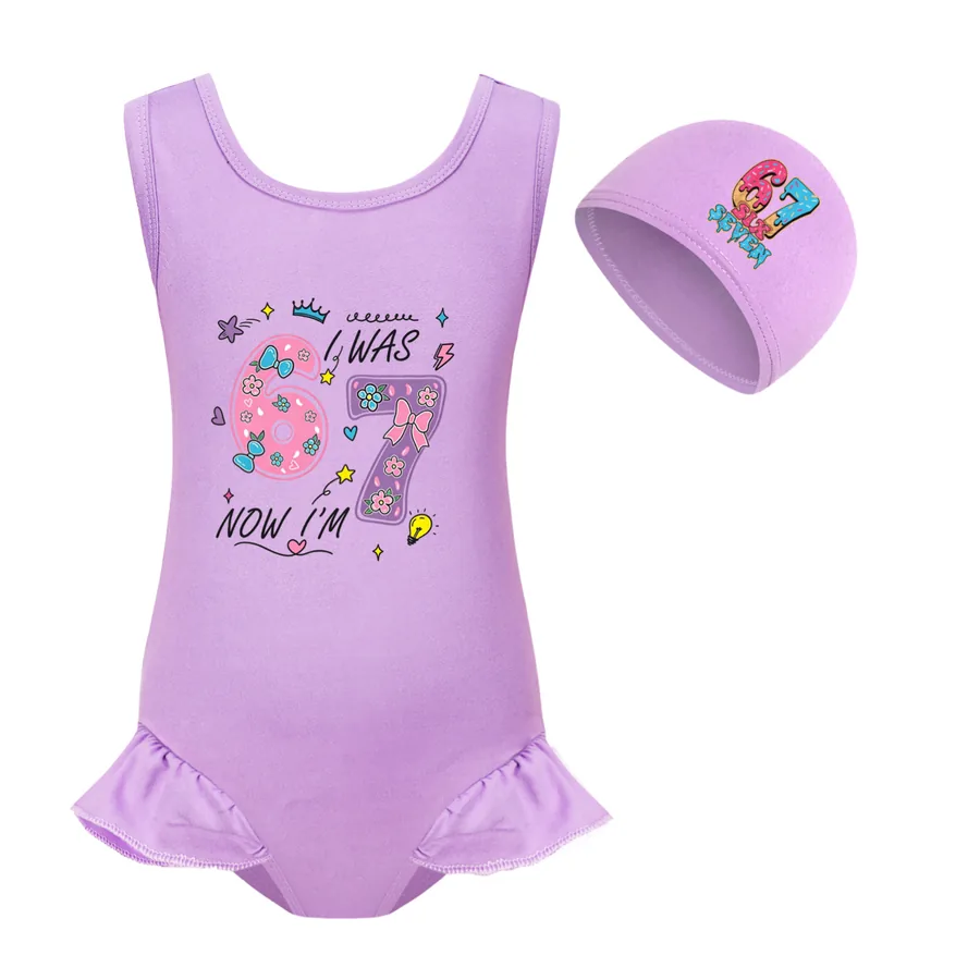 Girls’ Swimsuit & Cap Set, Style 03 · Set · Purple