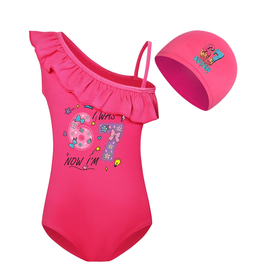 Girls’ Swimsuit & Cap Set, Style 06 · Set · Rose