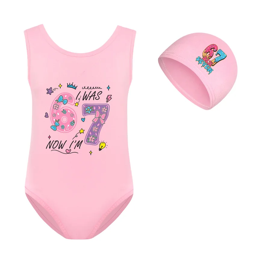 Girls’ Swimsuit & Cap Set, Style 09 · Set · Pink
