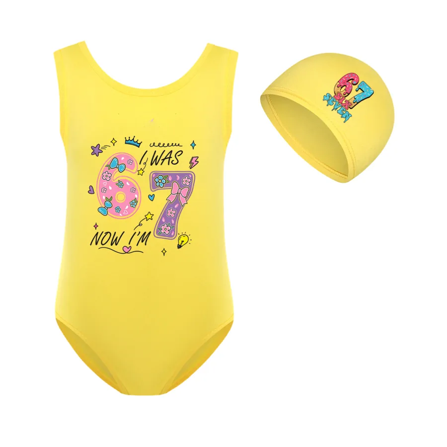 Girls’ Swimsuit & Cap Set, Style 10 · Set · Yellow