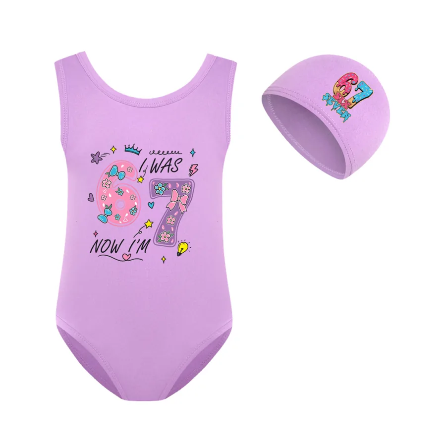 Girls’ Swimsuit & Cap Set, Style 12 · Set · Purple