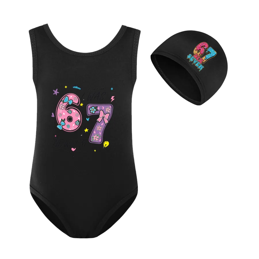 Girls’ Swimsuit & Cap Set, Style 13 · Set · Black