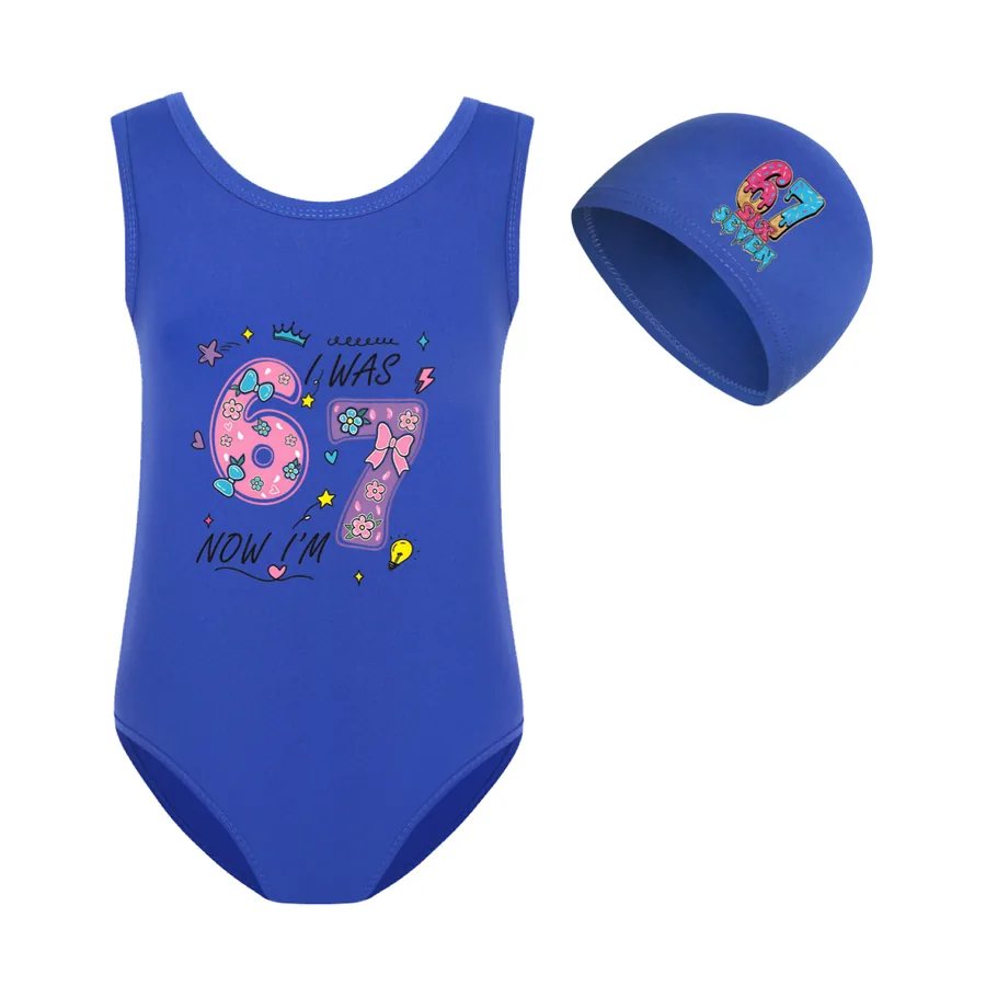 Girls’ Swimsuit & Cap Set, Style 14 · Set · Blue