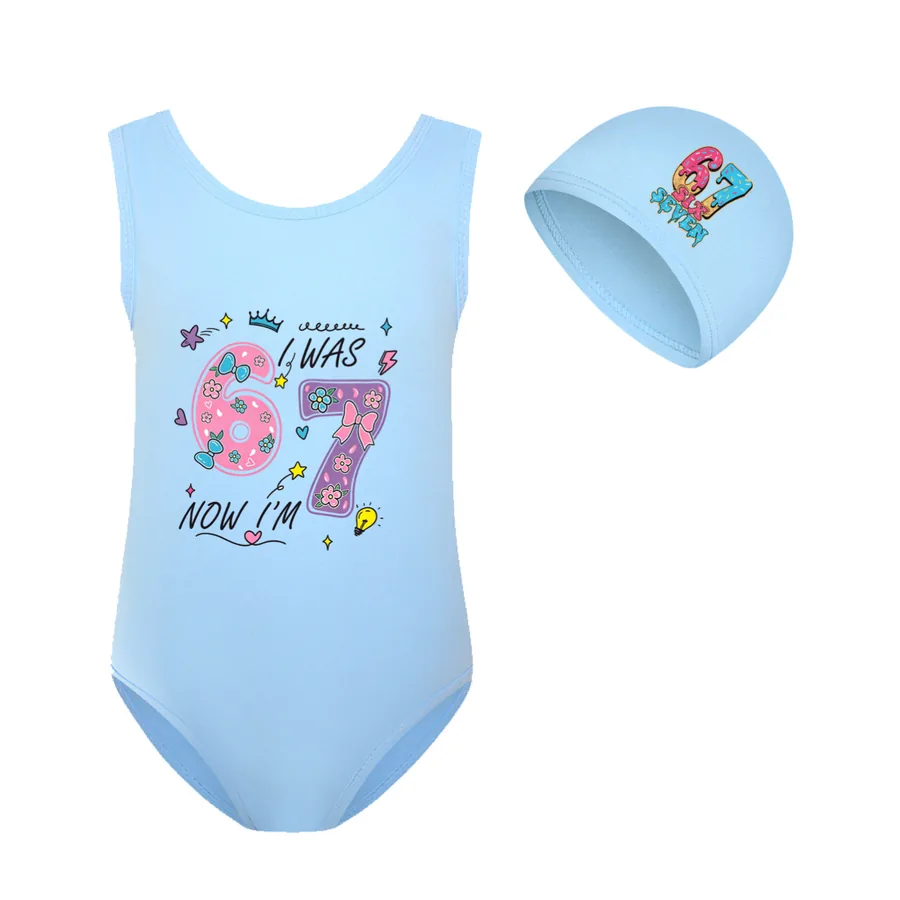 Girls’ Swimsuit & Cap Set, Style 15 · Set · Sky Blue