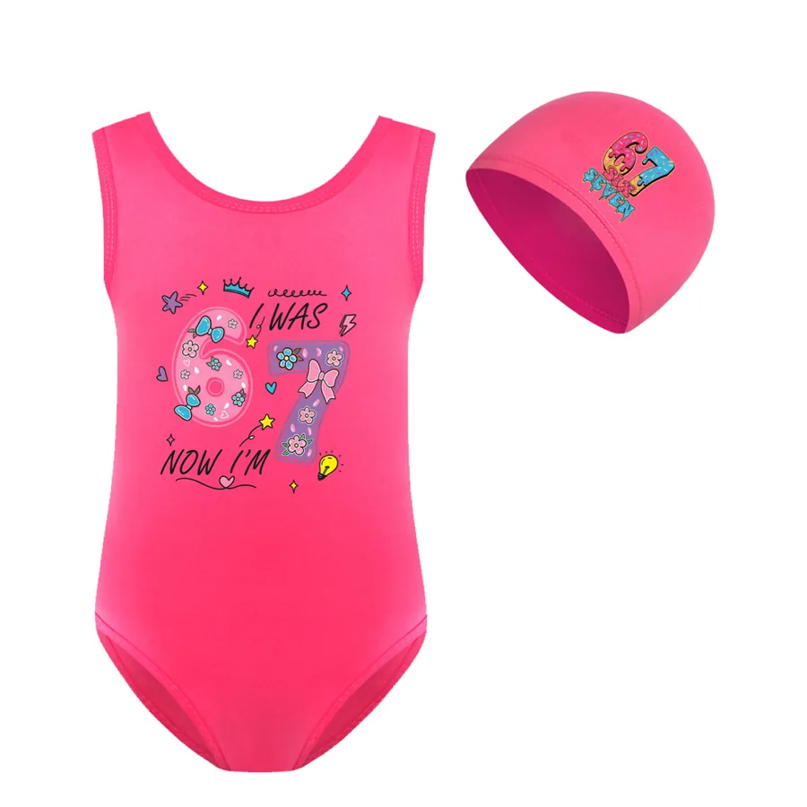 Girls’ Swimsuit & Cap Set, Style 16 · Set · Rose