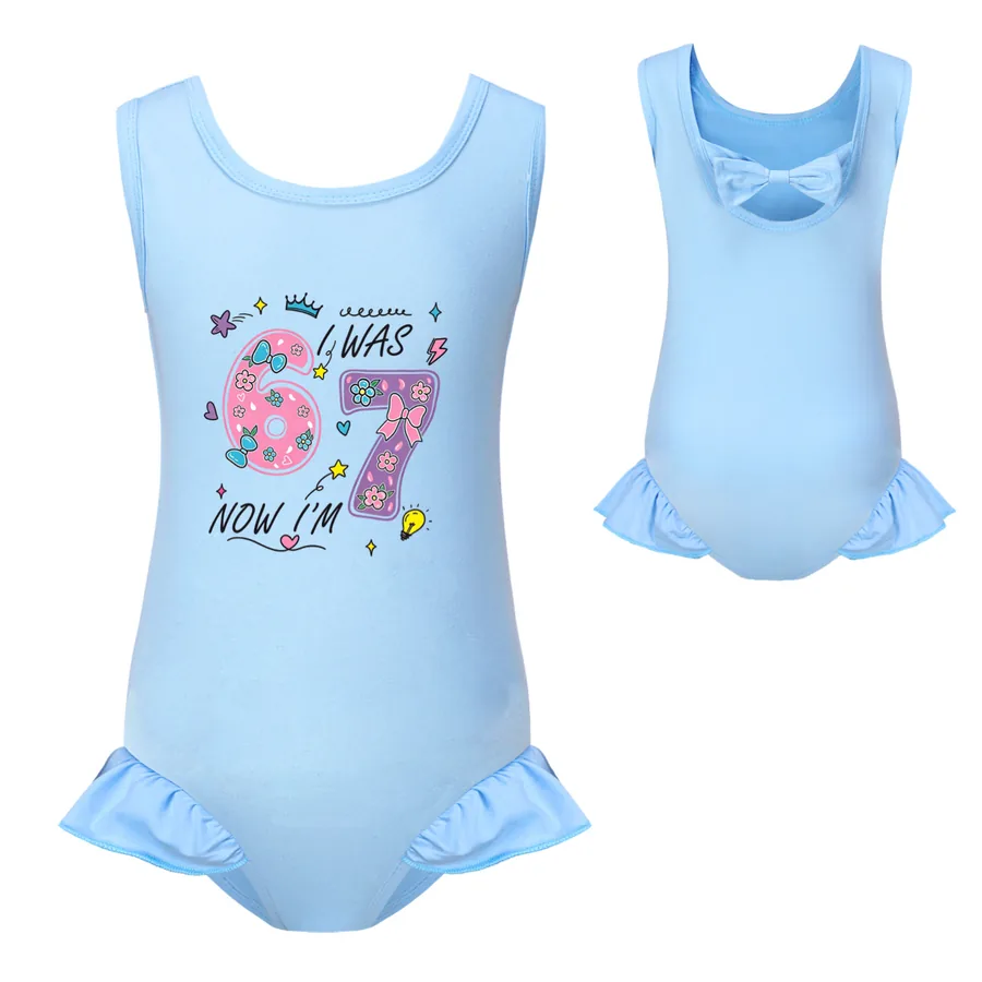 Girls’ Swimsuit & Cap Set, Style 17 · Single Piece · Light Blue
