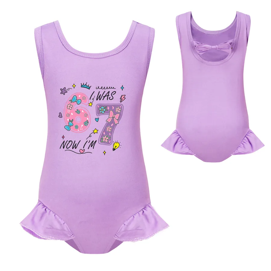 Girls’ Swimsuit & Cap Set, Style 19 · Single Piece · Purple