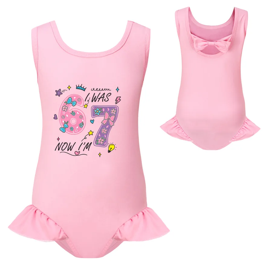 Girls’ Swimsuit & Cap Set, Style 20 · Single Piece · Pink