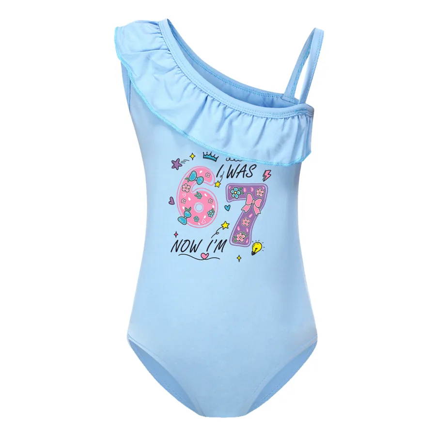 Girls’ Swimsuit & Cap Set, Style 21 · Single Piece · Light Blue