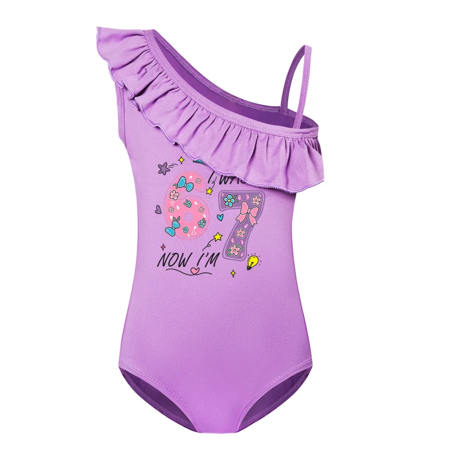 Girls’ Swimsuit & Cap Set, Style 23 · Single Piece · Purple