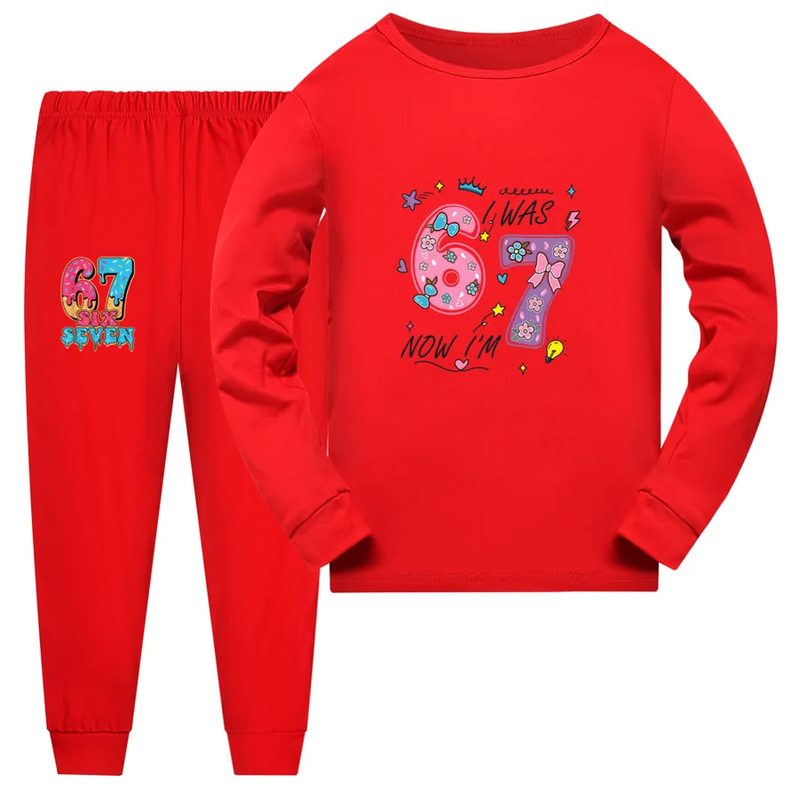 Kids Family Lounge Set, Style 14 · Long Sleeve · Red