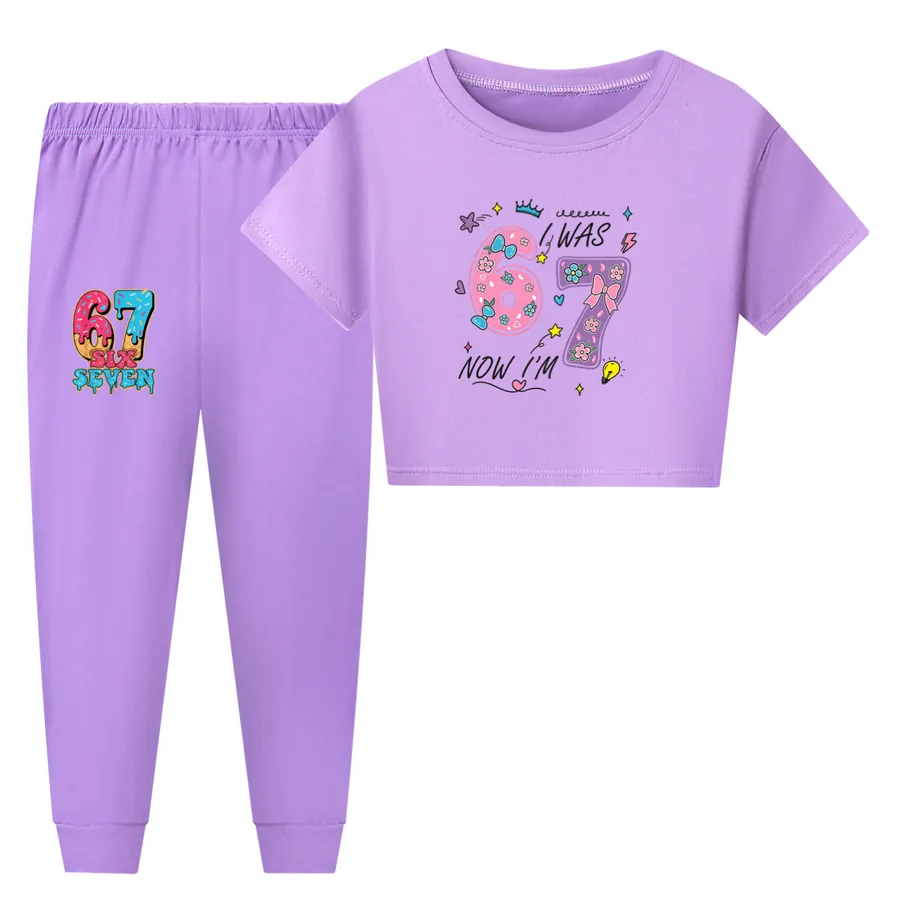 Kids Family Lounge Set, Style 24 · Short Sleeve · Pants · Purple