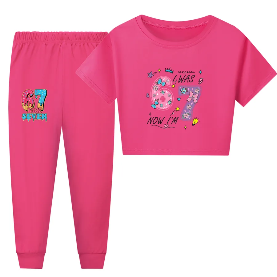 Kids Family Lounge Set, Style 26 · Short Sleeve · Pants · Rose