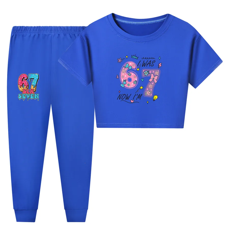 Kids Family Lounge Set, Style 27 · Short Sleeve · Pants · Deep Blue