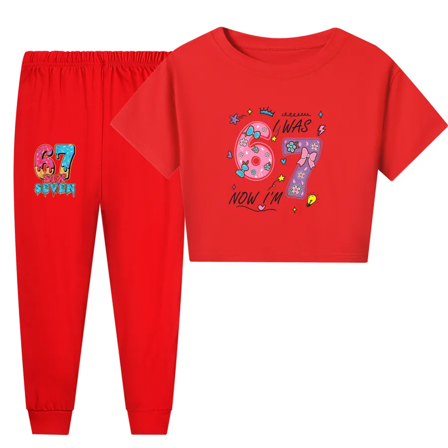 Kids Family Lounge Set, Style 29 · Short Sleeve · Pants · Red