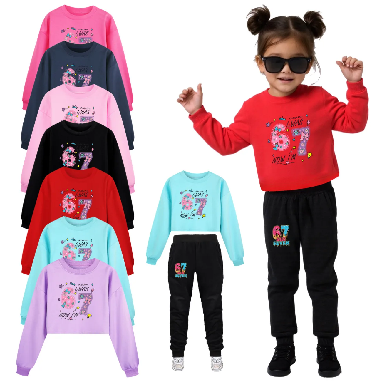 Cropped Sweatshirt Play Set, studio on-body view