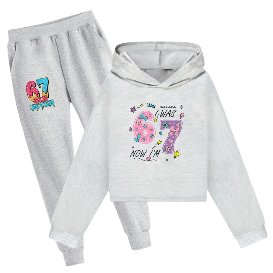 Cropped Hoodie Set, Style 11 · Set · Grey