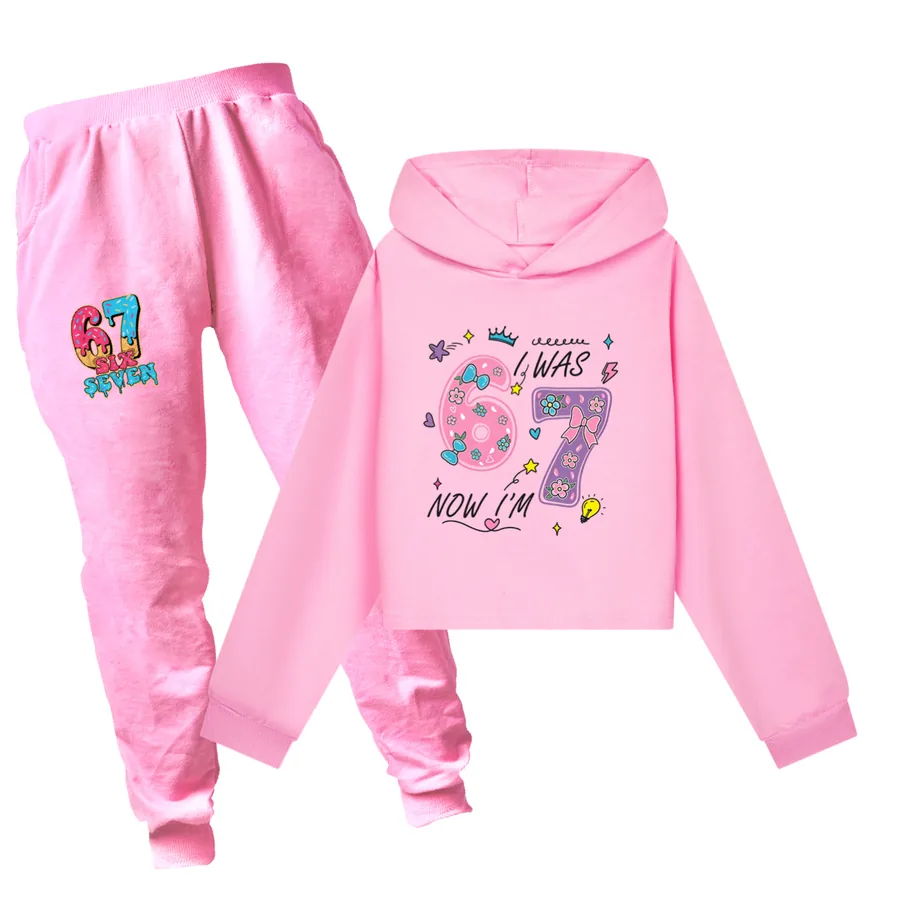 Cropped Hoodie Set, Style 14 · Set · Pink