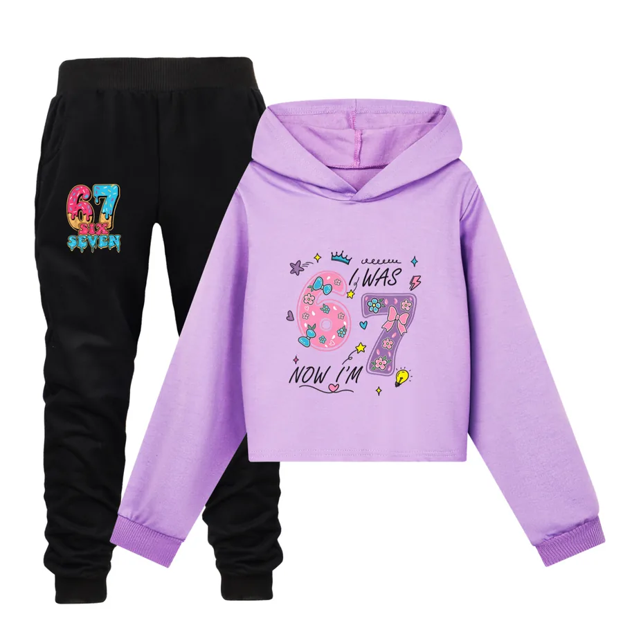 Cropped Hoodie Set, Style 15 · Set · Purple
