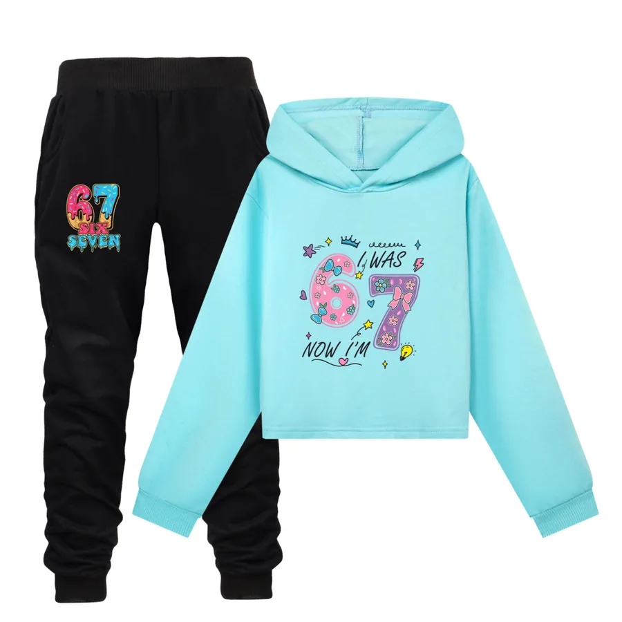 Cropped Hoodie Set, Style 17 · Set · Sky Blue