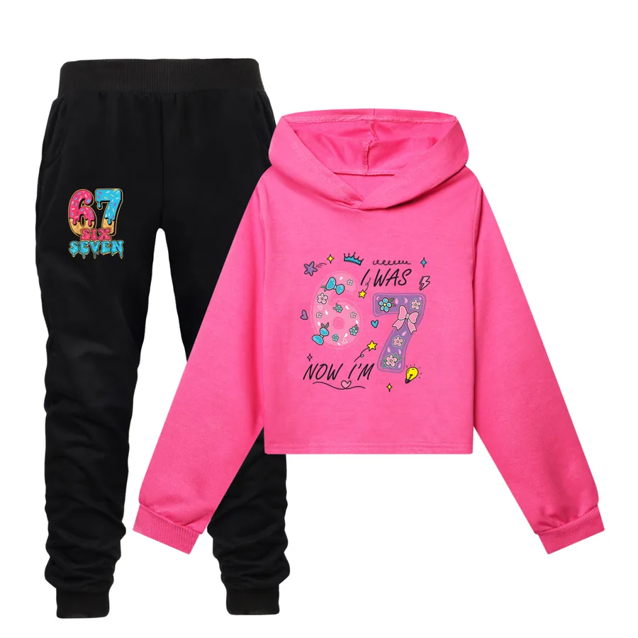 Cropped Hoodie Set, Style 18 · Set · Rose