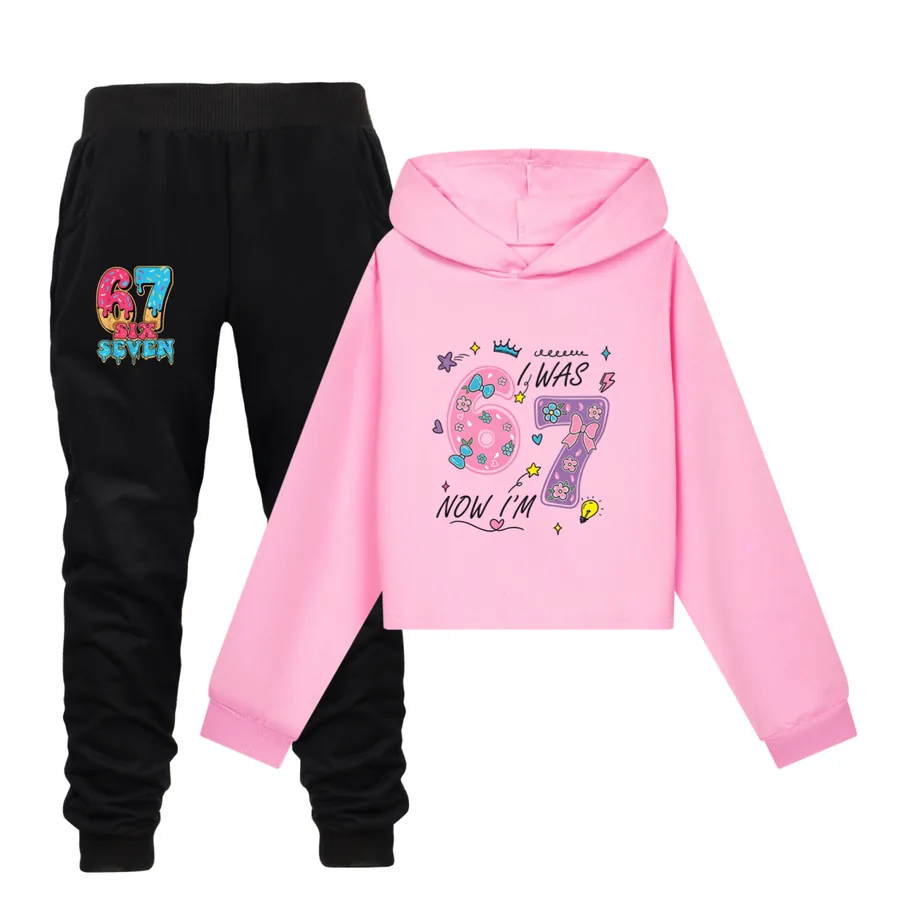 Cropped Hoodie Set, Style 19 · Set · Pink