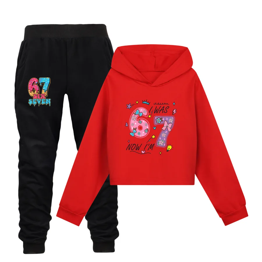 Cropped Hoodie Set, Style 20 · Set · Red