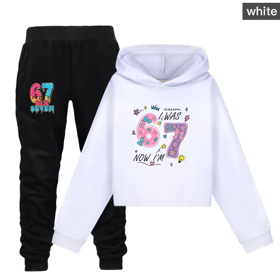Cropped Hoodie Set, Style 21 · Set · White