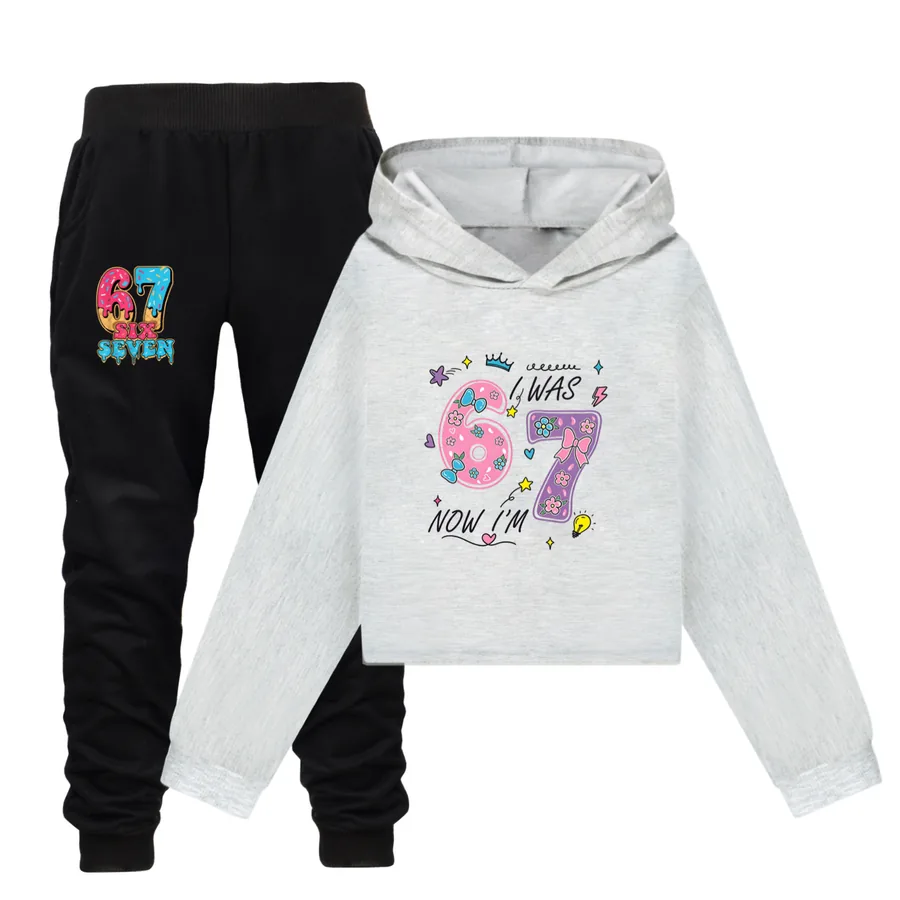 Cropped Hoodie Set, Style 22 · Set · Grey