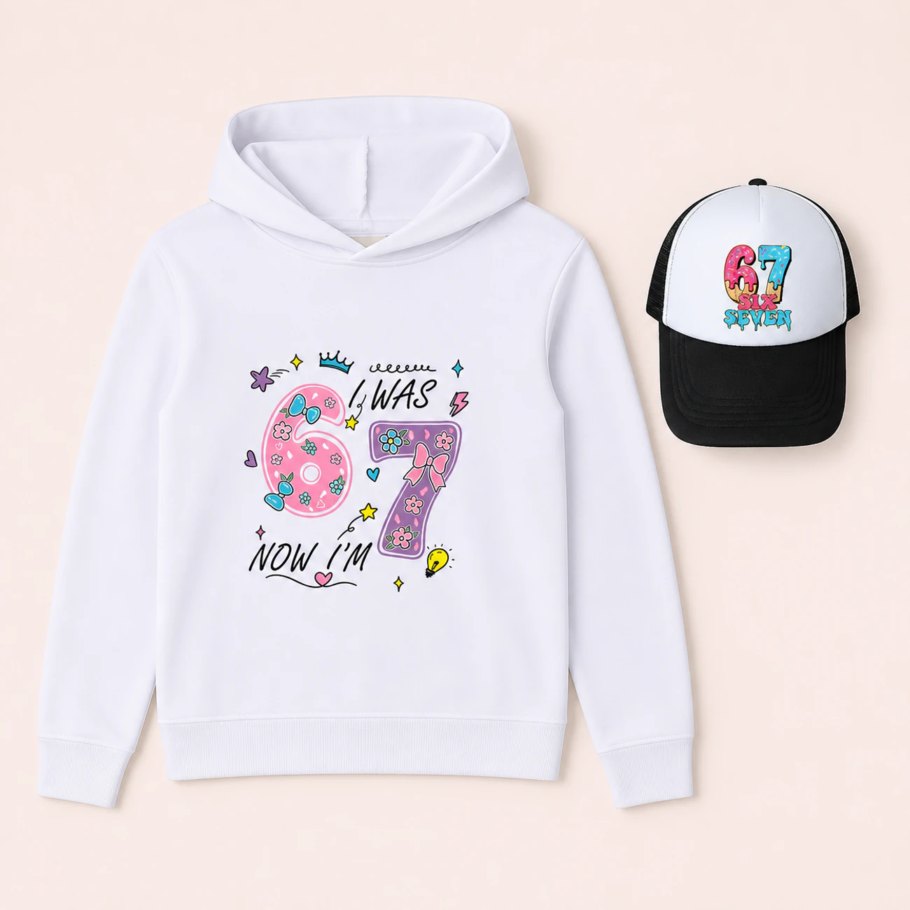 Graphic Hoodie & Sun Hat Set, clean product view